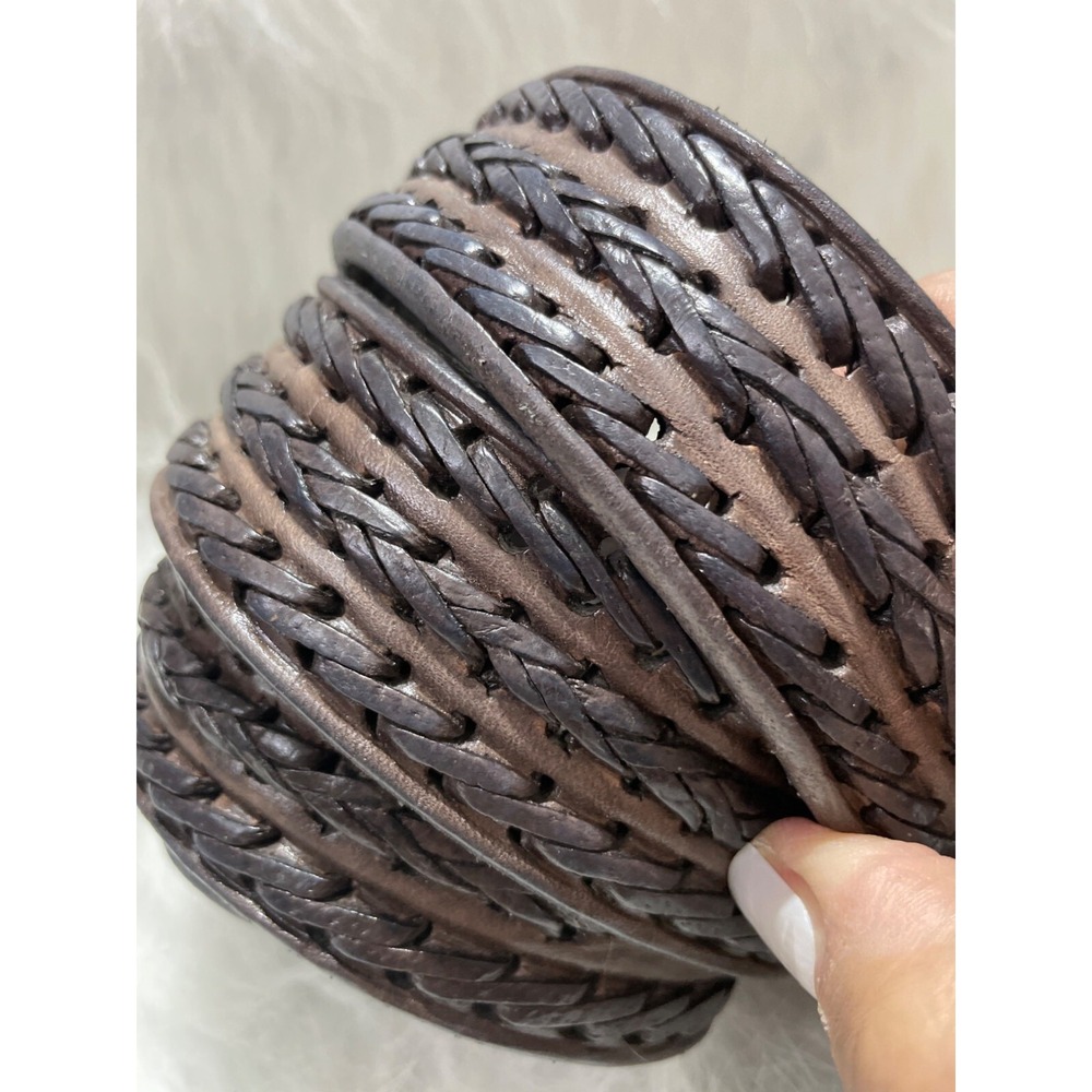 Mens Braided Leather Belt‎ W/ Western-Style Buckle Size 46 Dark Brown